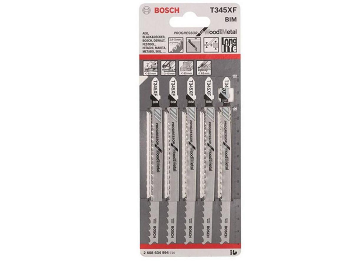 Bộ 5 lưỡi cưa lọng Bosch T 345 XF - đa vật liệu, cắt nhanh và bền bỉ.