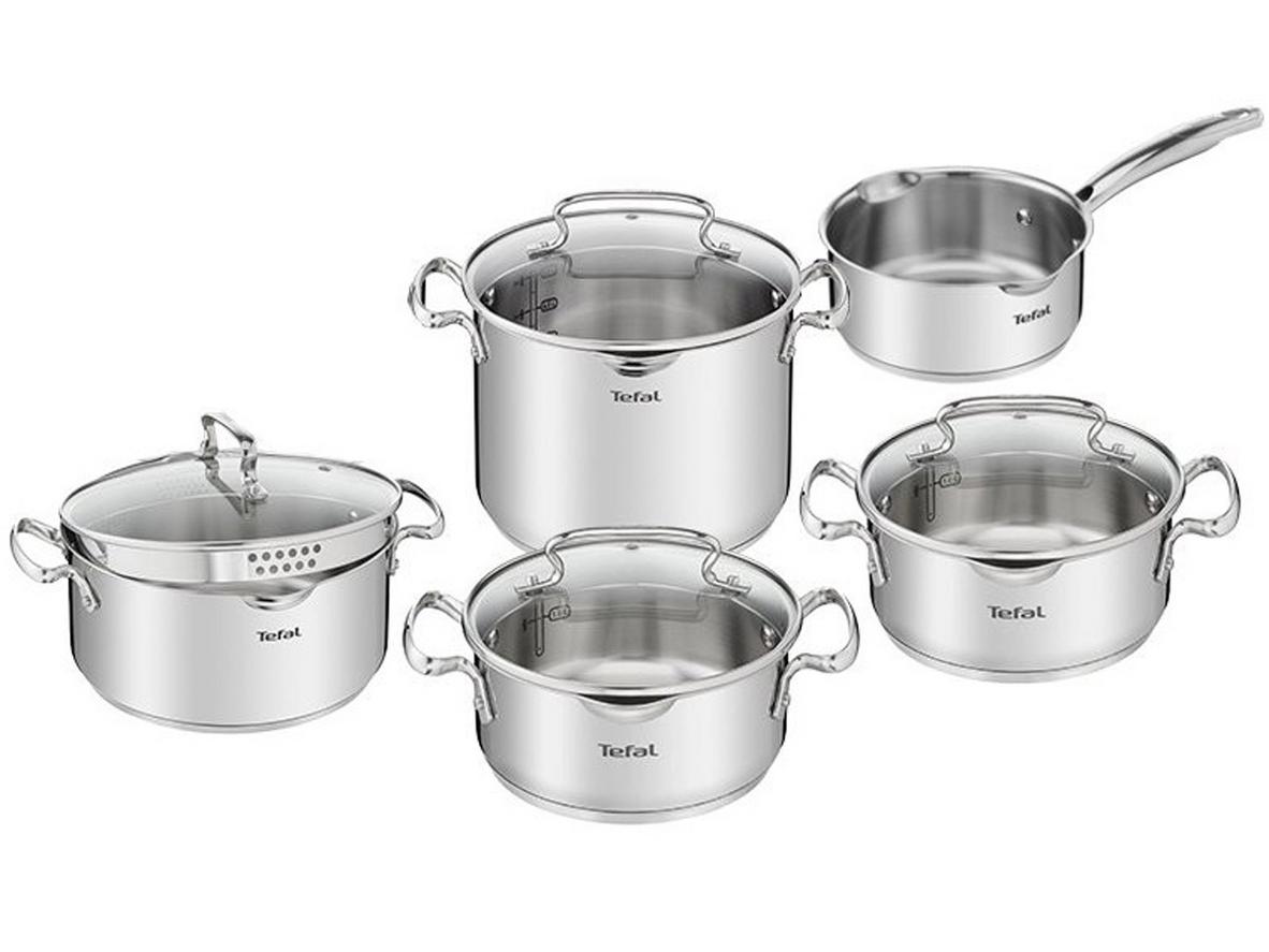 Bộ 5 nồi Inox Tefal Duetto Plus G719SA74 gồm đủ 5 size cho bếp gia đình.