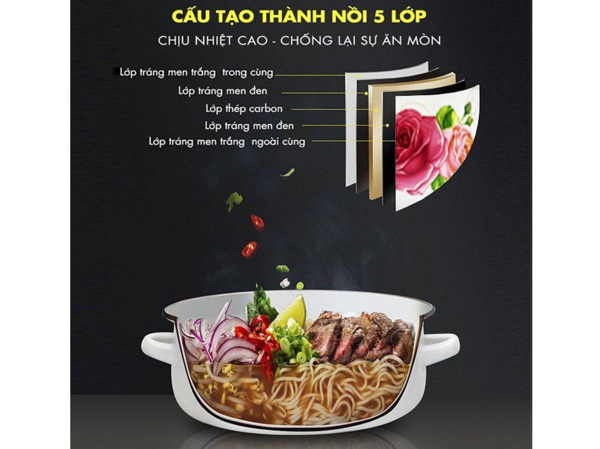 Lõi thép carbon 0.6mm giúp nồi giữ nhiệt ổn định khi nấu.