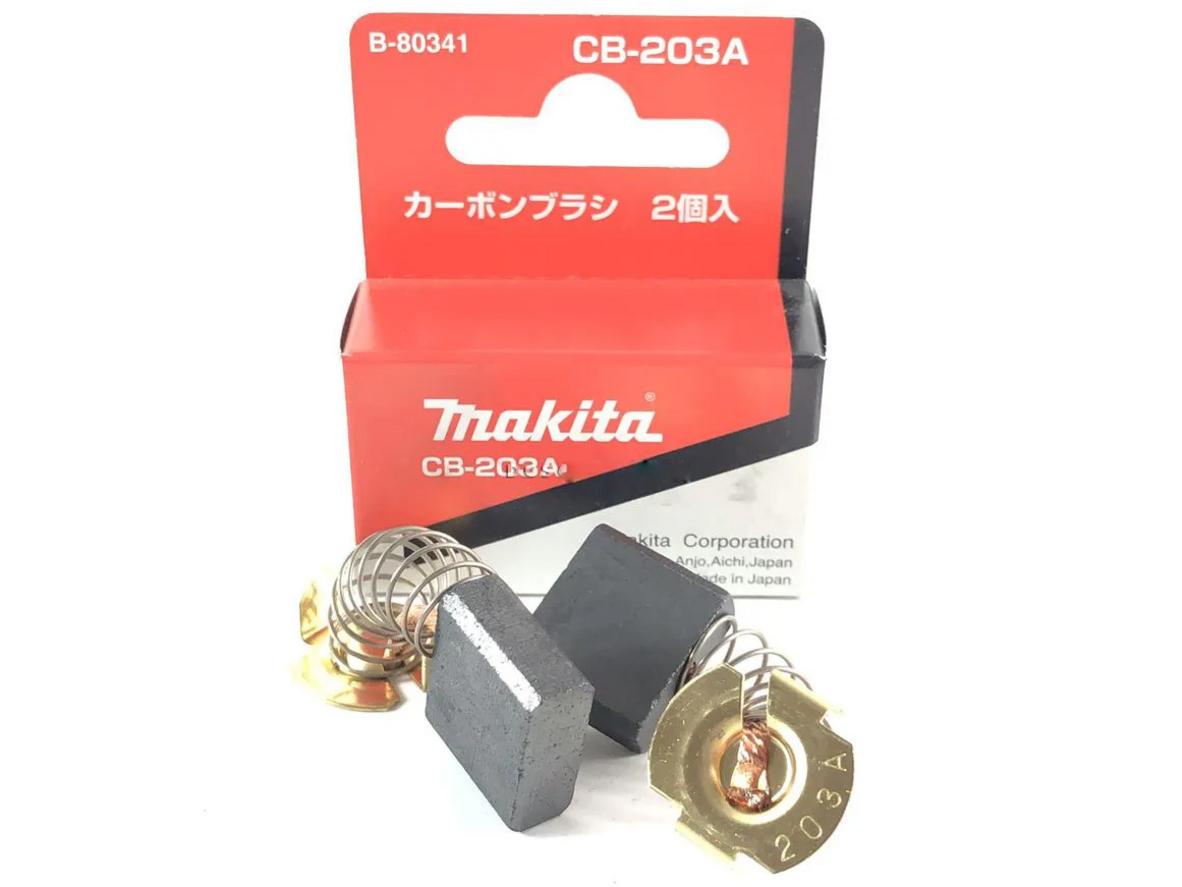 Bộ chổi than CB-203A Makita B-80341 đúng mã, hỗ trợ khôi phục hiệu suất máy.