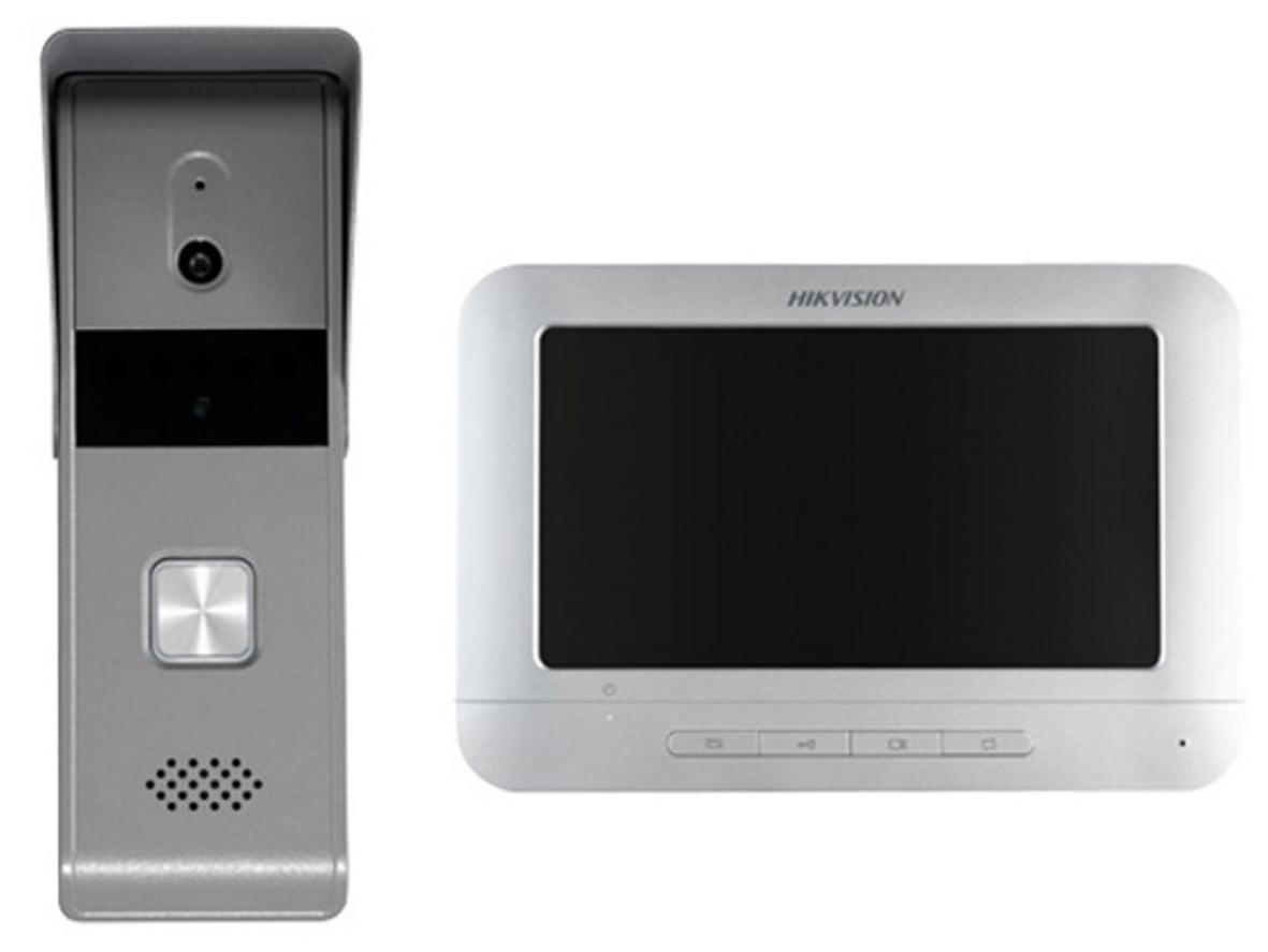 Bộ chuông hình màu Analog Hikvision DS-KIS203T gồm màn hình 7 inch và nút ấn ngoài trời.