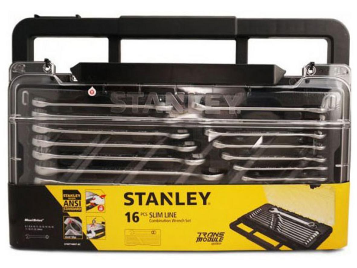 Bộ cờ lê vòng miệng Stanley STMT74897-8C 16 chi tiết, sắp xếp gọn trong khay module.