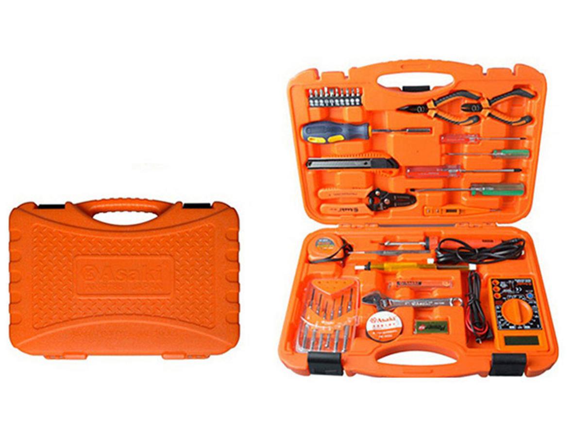 Bộ dụng cụ viễn thông Asaki AK-9788 35 chi tiết đóng gọn trong vali nhựa cứng, dễ mang theo khi đi công trình.