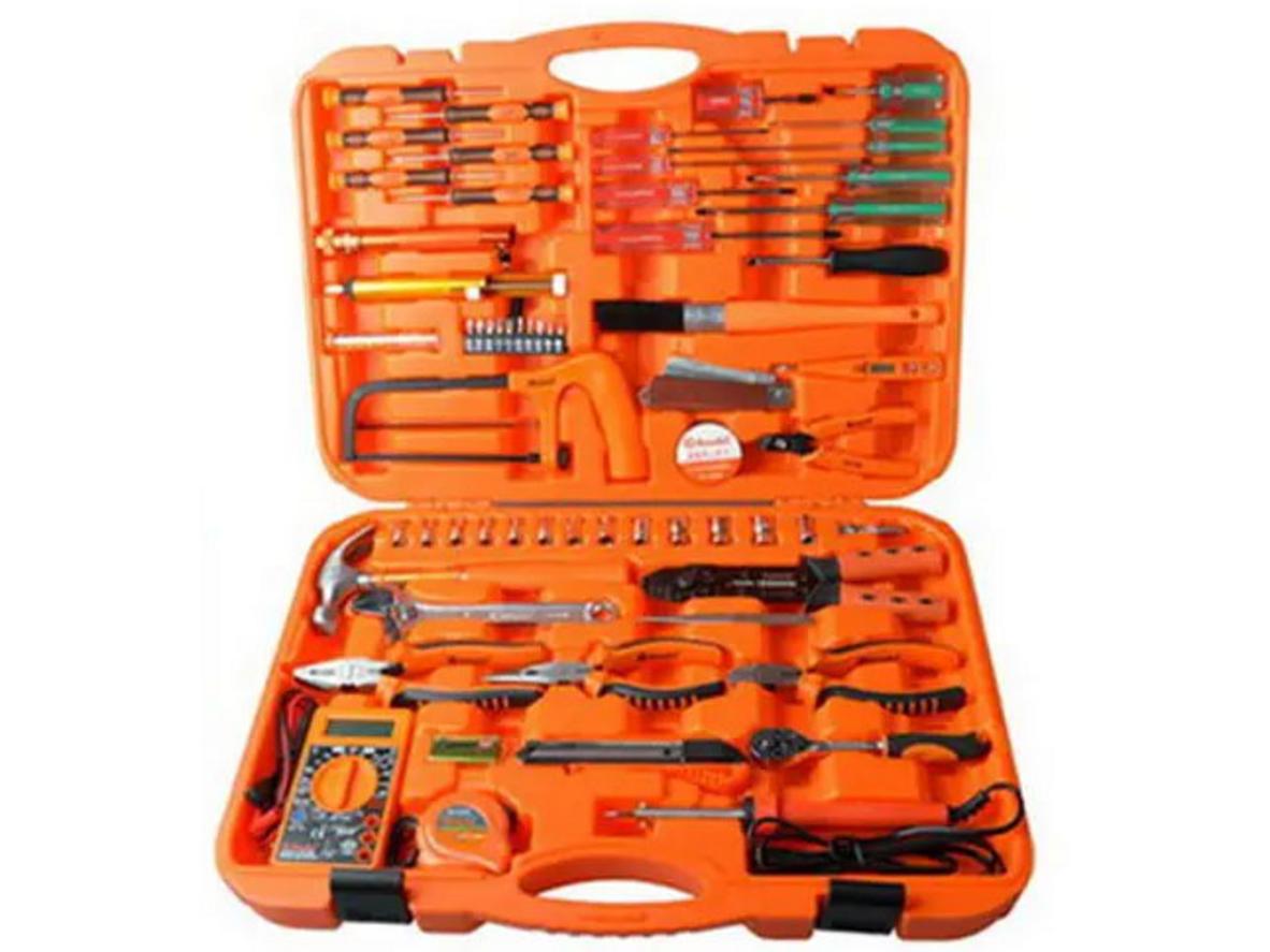 Bộ dụng cụ viễn thông Asaki AK-9789 65 chi tiết gọn trong một hộp, dễ mang theo và sử dụng thực tế.
