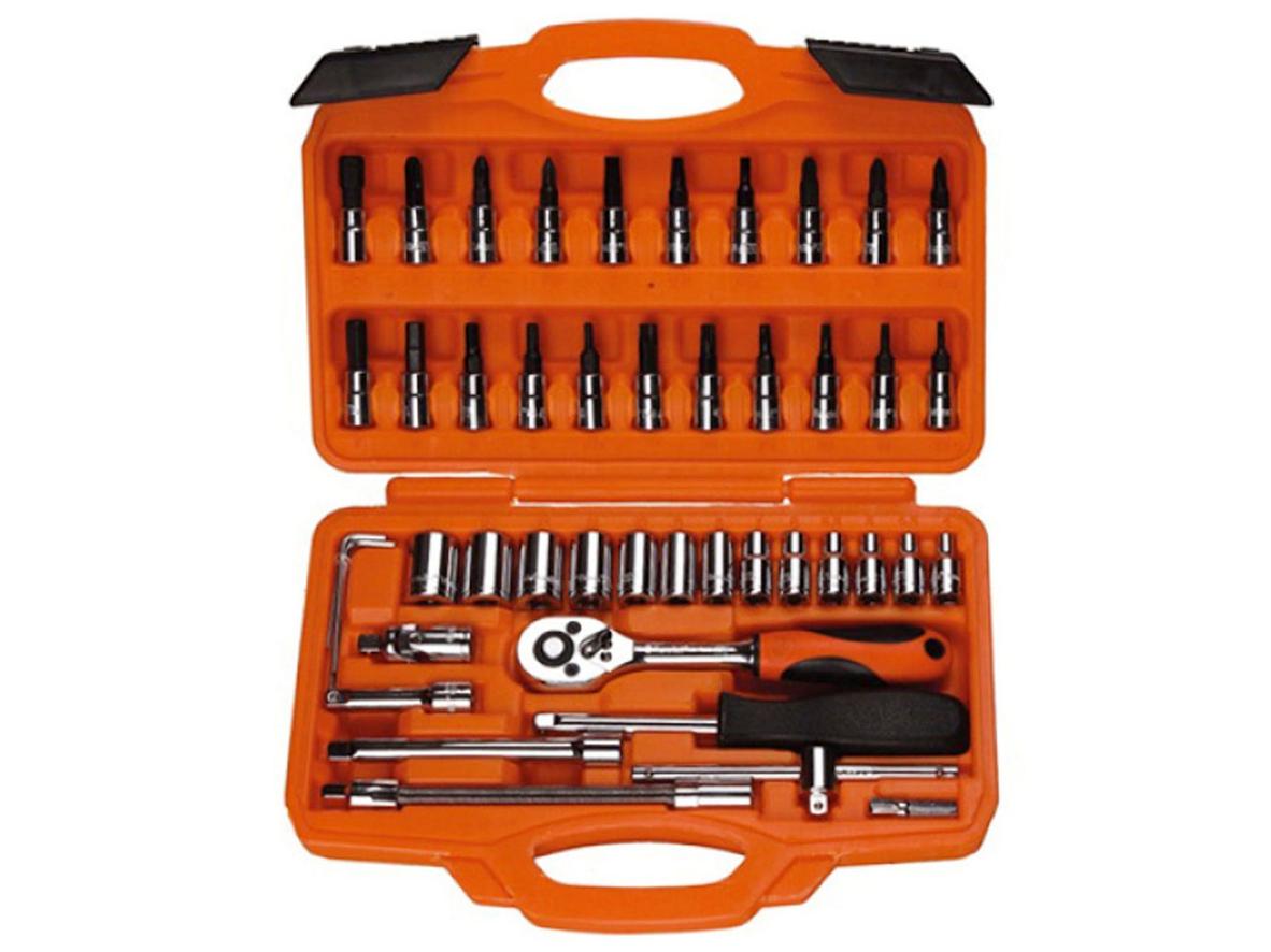Bộ khẩu Asaki AK-9754 46 chi tiết, đầu khẩu 1/4 inch, hộp đựng nhựa cứng gọn gàng.