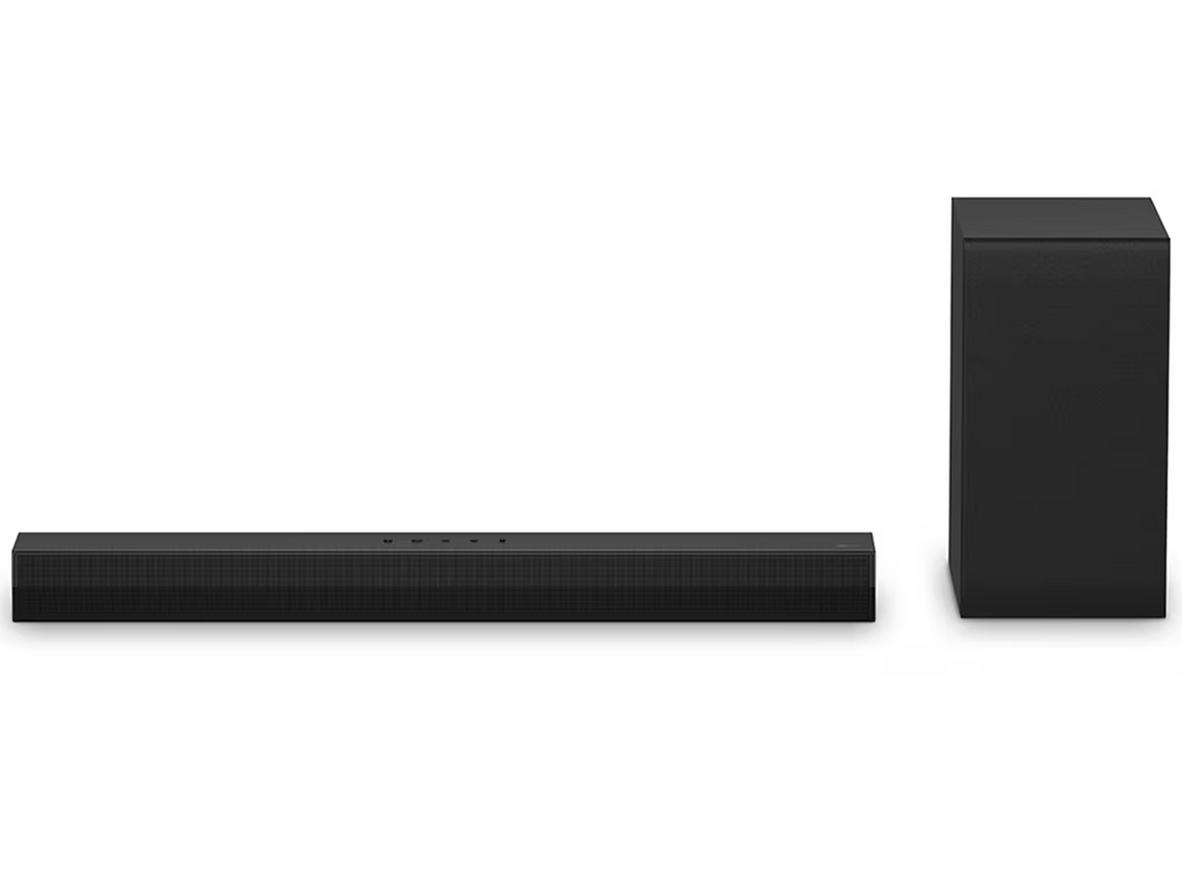 LG S40T 300W nâng cấp âm thanh TV gọn gàng, bass rõ và dễ bố trí trong phòng khách.