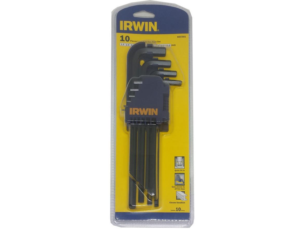 Bộ lục giác đầu bằng 10 chi tiết Irwin T9097001 (1.5mm - 10mm) gọn, đủ size, dễ thao tác.