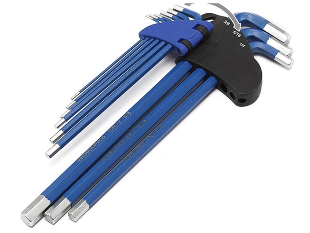 Bộ lục giác đầu bi kiểu chữ L hệ inch Workpro P222013 9 chi tiết, phù hợp ốc SAE.