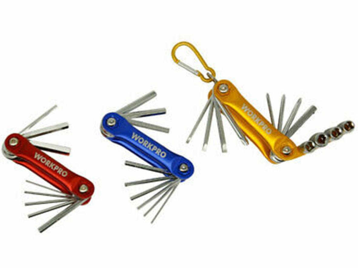 Bộ lục giác gấp gọn Workpro W000901 29 chi tiết, tay cầm dạng gập tiện mang theo.
