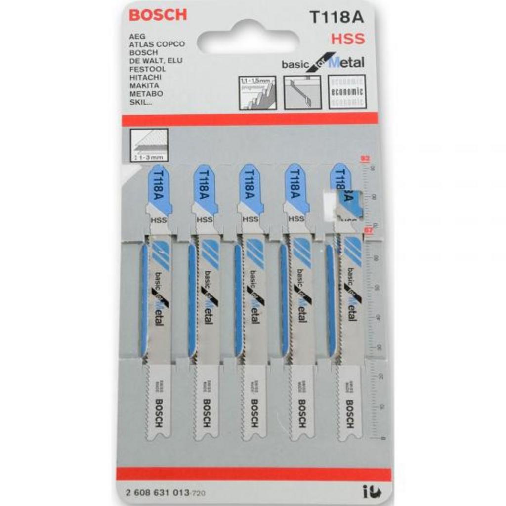 Bộ lưỡi cưa sắt 5 cây Bosch T118A chính hãng cho cắt kim loại mỏng.