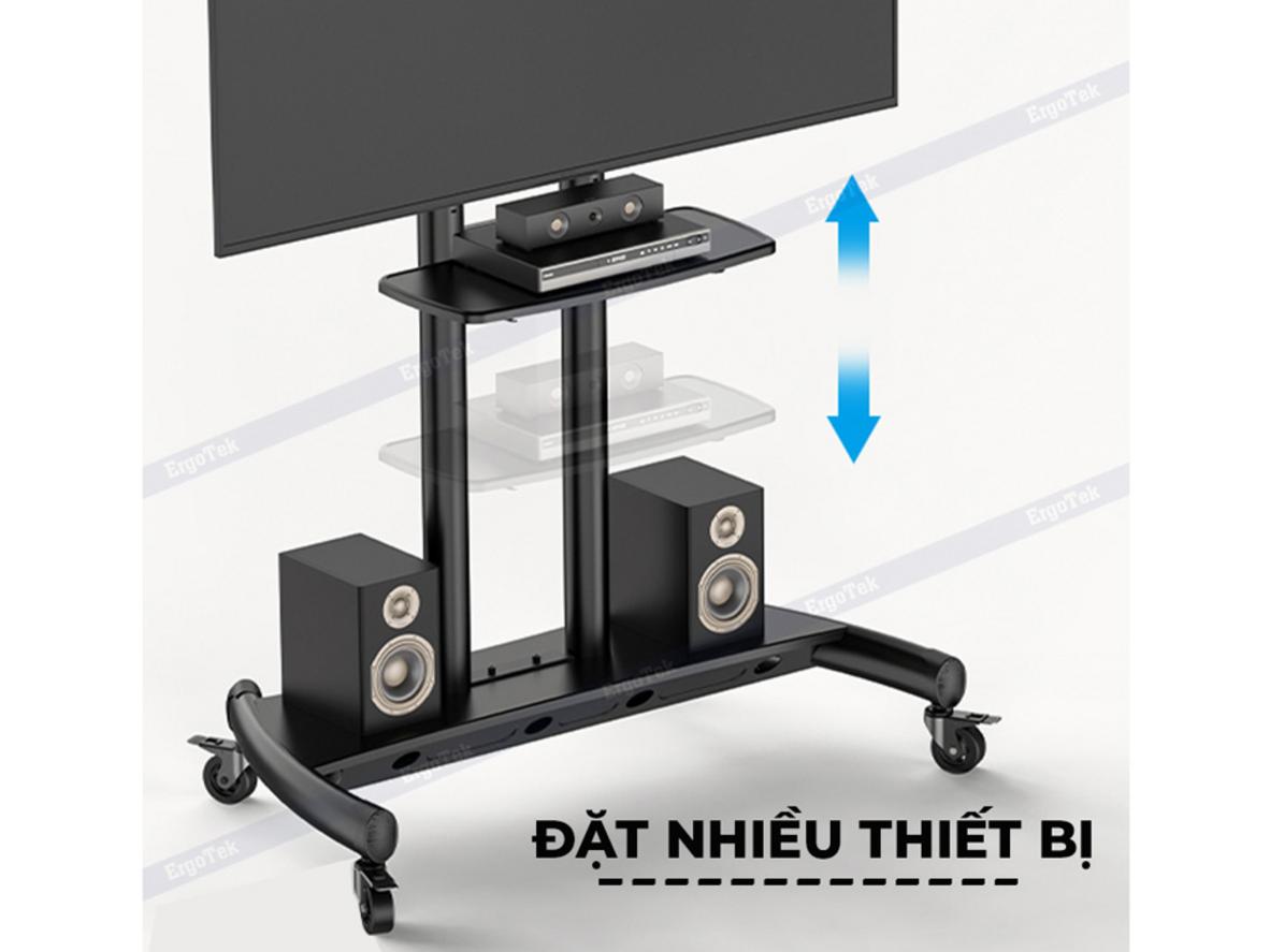 4 bánh xe giúp giá treo tivi di động Ergotek E2600 thay đổi vị trí nhanh chóng.