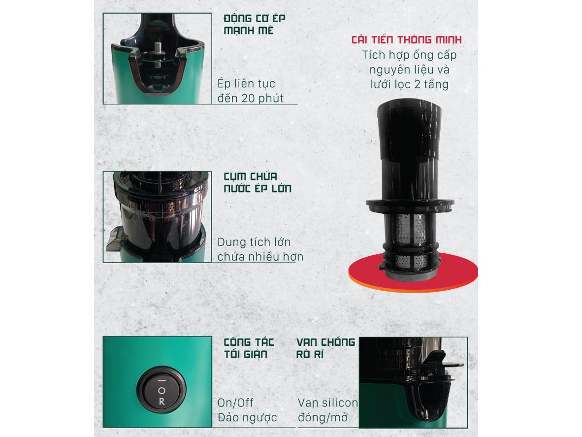 Công nghệ ép lạnh 55 vòng/phút giúp giữ chất lượng nước ép