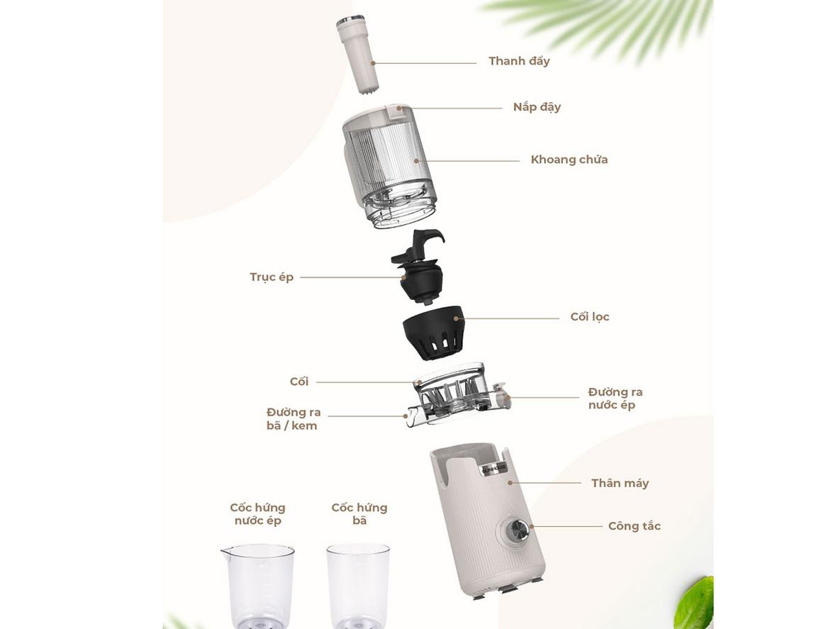 Ép chậm 52 vòng/phút giúp giữ hương vị và dưỡng chất.