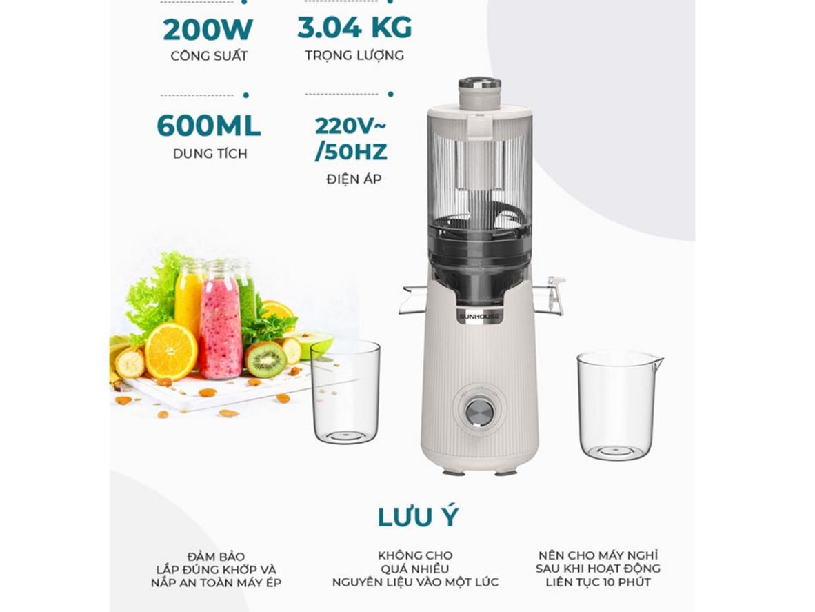 Ép chậm 52 vòng/phút giúp giữ hương vị và dưỡng chất.