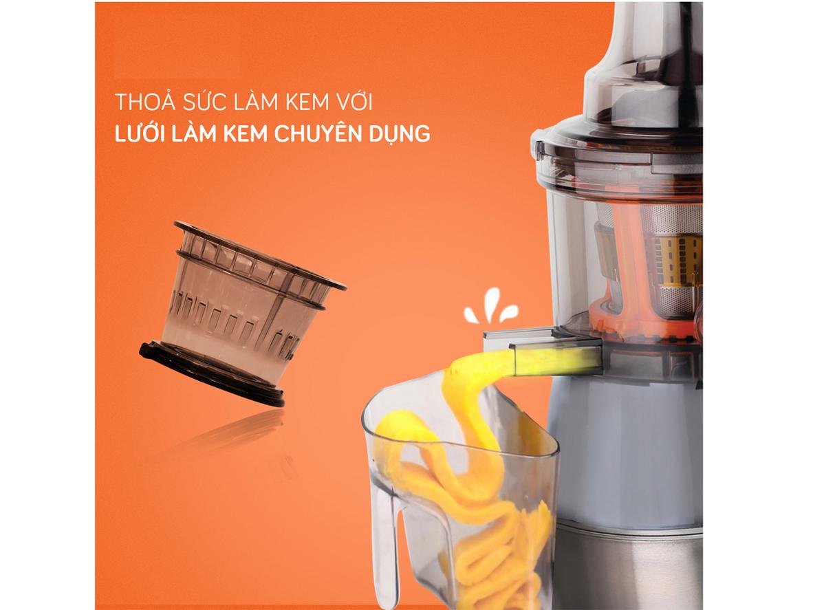Công nghệ ép chậm 54 vòng/phút hỗ trợ giữ vị tươi và ép kiệt bã.