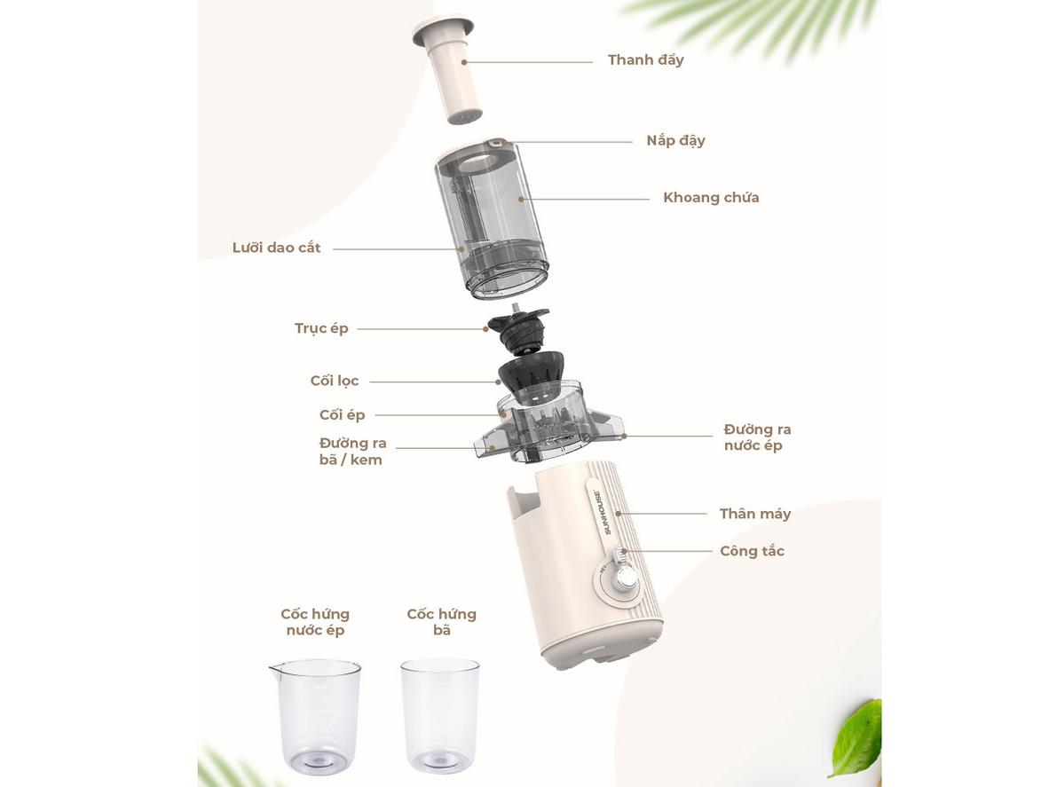 Công nghệ ép chậm 55 vòng/phút giúp giữ hương vị tự nhiên