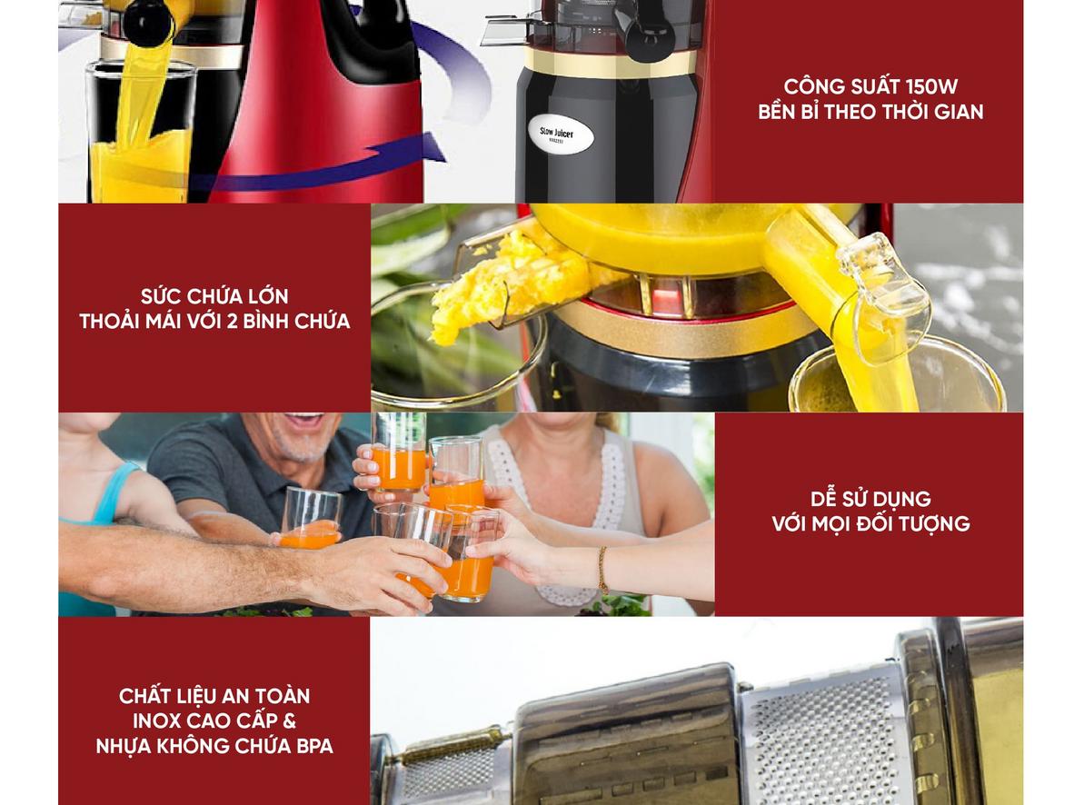 Tốc độ quay chậm 75 vòng/phút giúp ép kiệt hơn.