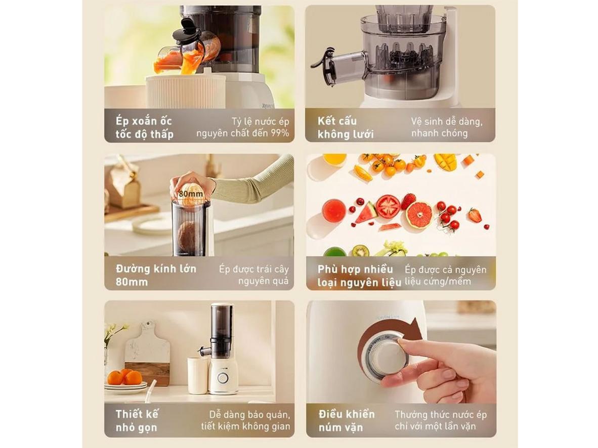 Công nghệ ép chậm xoắn ốc 6 giai đoạn cho nước ép mịn hơn.