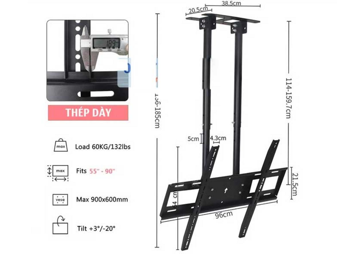 Kết cấu thép sơn tĩnh điện của ErgoTek E580 giúp treo TV lớn chắc chắn và gọn dây.