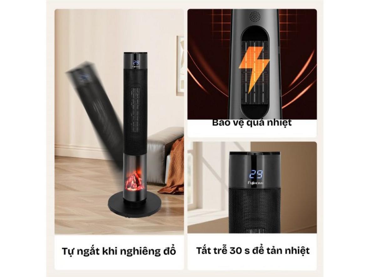 Cảm biến nghiêng và chống quá nhiệt giúp tăng an tâm khi dùng trong gia đình.