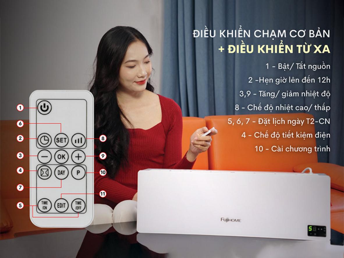 Remote, hẹn giờ và LED cảm ứng giúp thao tác cực kỳ tiện lợi.