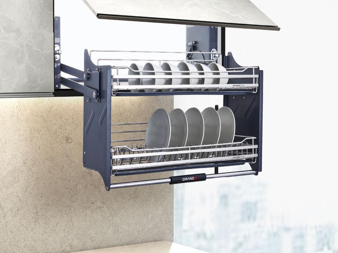 Giá bát nâng hạ nan dẹt GrandX XL.60S tối ưu thao tác lấy bát đĩa cho tủ bếp trên 600 mm.