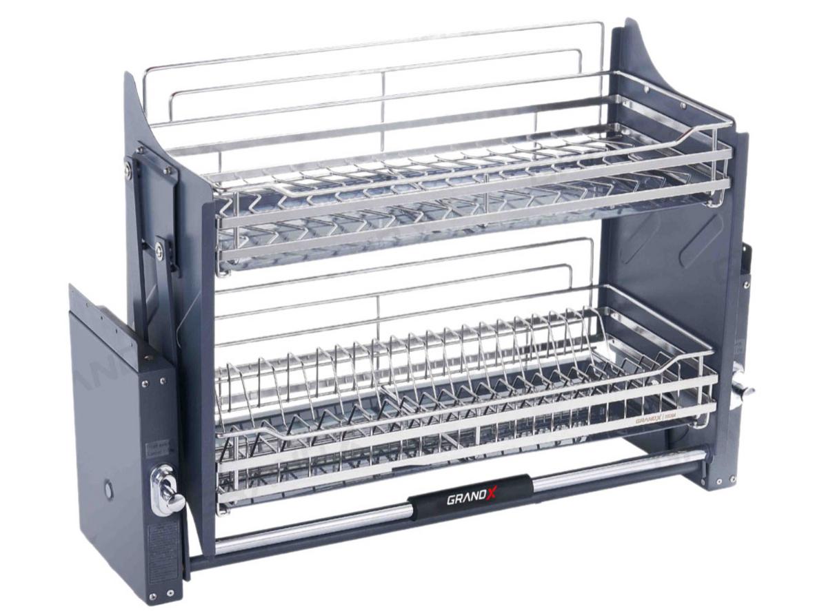 Thiết kế nan dẹt 2 tầng và cơ cấu nâng hạ trợ lực giúp thao tác bát đĩa dễ hơn, gọn hơn.