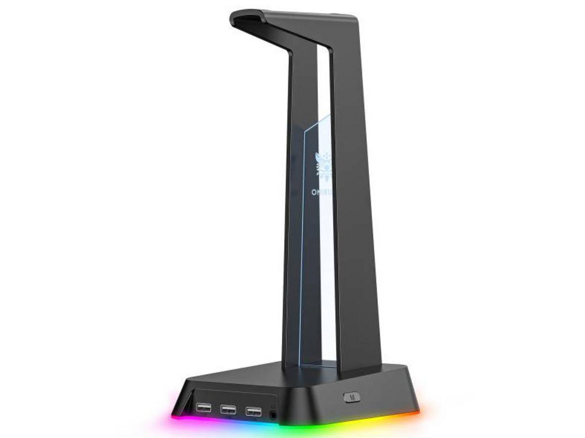 Onikuma ST2 giúp treo tai nghe gọn gàng và tạo điểm nhấn RGB cho bàn máy tính.