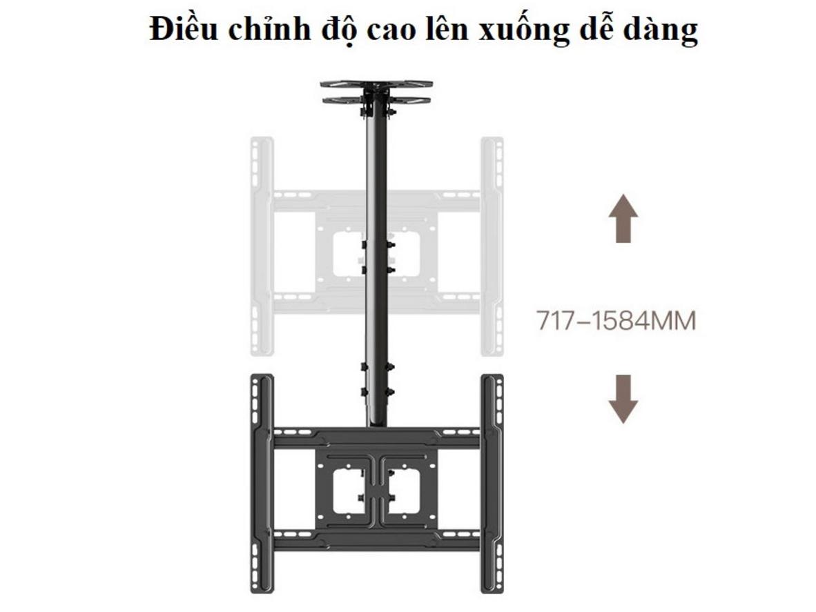 Giá treo tivi thả trần ErgoTek E555 giúp treo TV gọn đẹp, tối ưu không gian.
