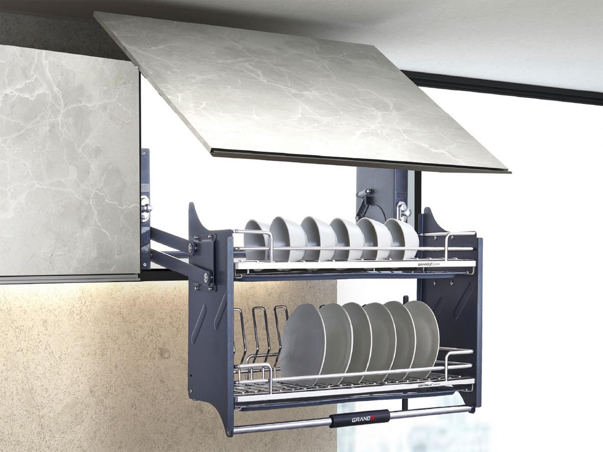 Thiết kế 2 tầng nan Oval giúp sắp xếp bát đĩa gọn và hiện đại.