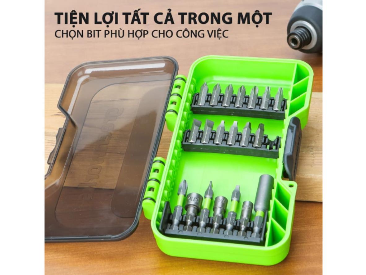 Chuôi lục giác 1/4 inch cho khả năng lắp nhanh và tương thích rộng.