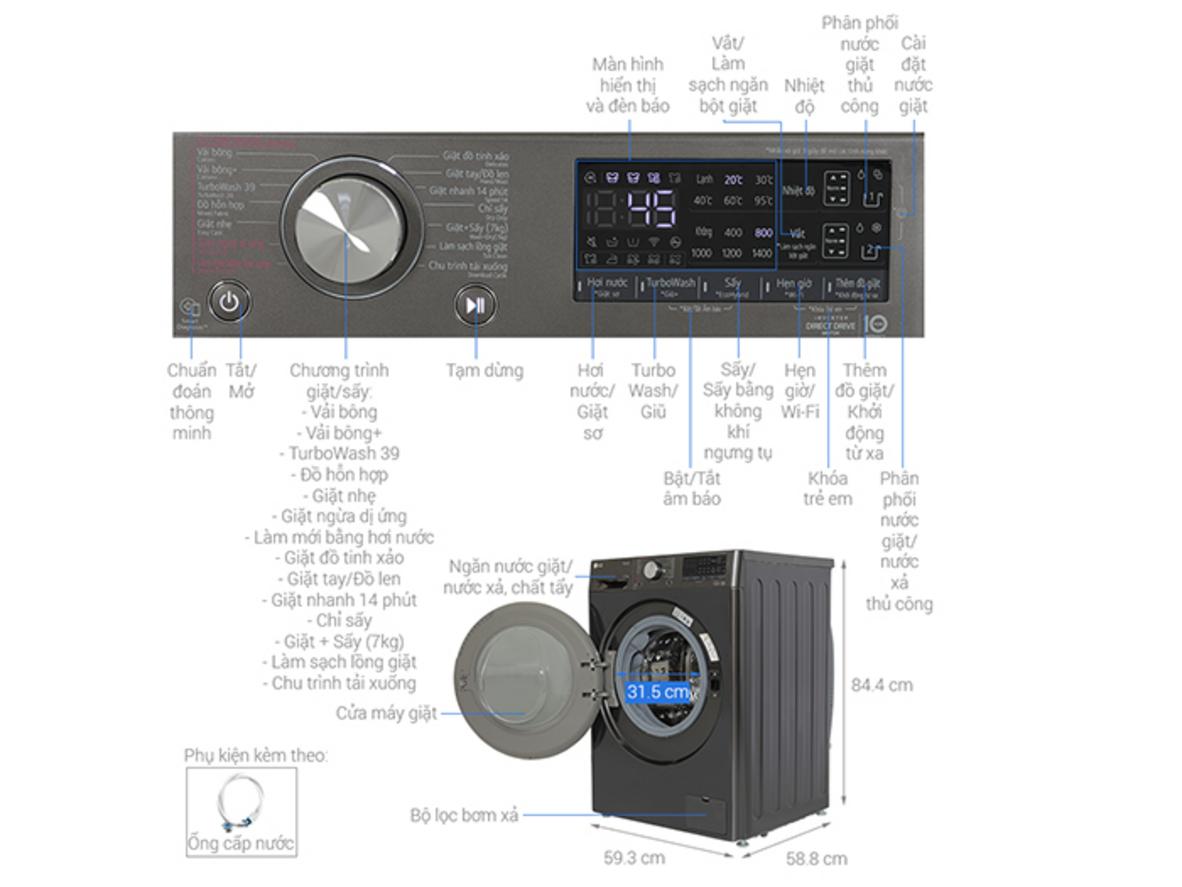 Inverter + truyền động trực tiếp giúp máy êm và ổn định.