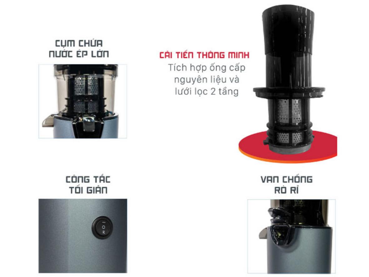 Miệng rộng 80mm giúp ép nguyên trái tiện hơn