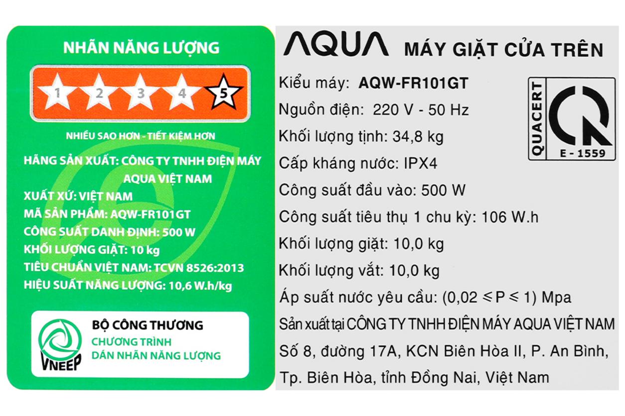 Tổng quan Máy giặt Aqua AQW-FR101GT BK - 10kg