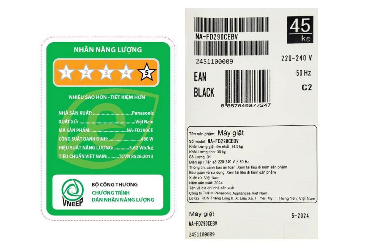 Các công nghệ chính của Panasonic NA-FD290CEBV hỗ trợ giặt sạch và tiết kiệm điện.