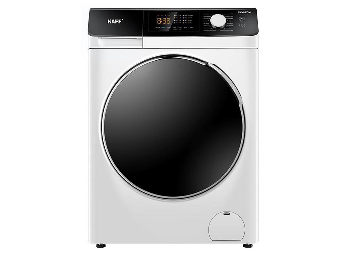 Máy giặt sấy Kaff KF-BWMDR1006 nổi bật với thiết kế lồng ngang, cửa trước và khả năng giặt sấy 2-trong-1 tiện lợi.