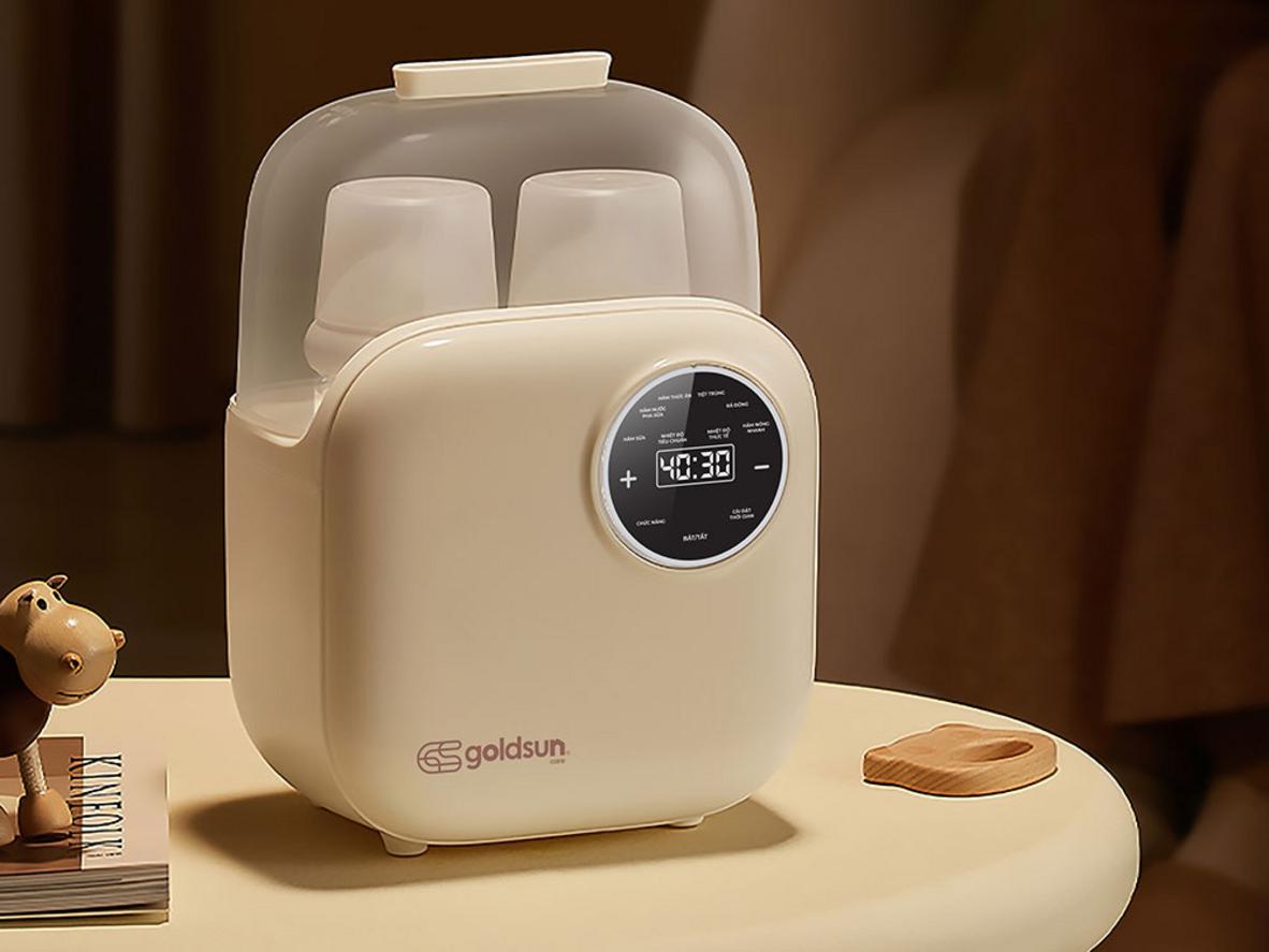 Máy hâm sữa đôi đa năng Goldsun GCDW02BL gọn nhẹ, phù hợp chăm bé hằng ngày.