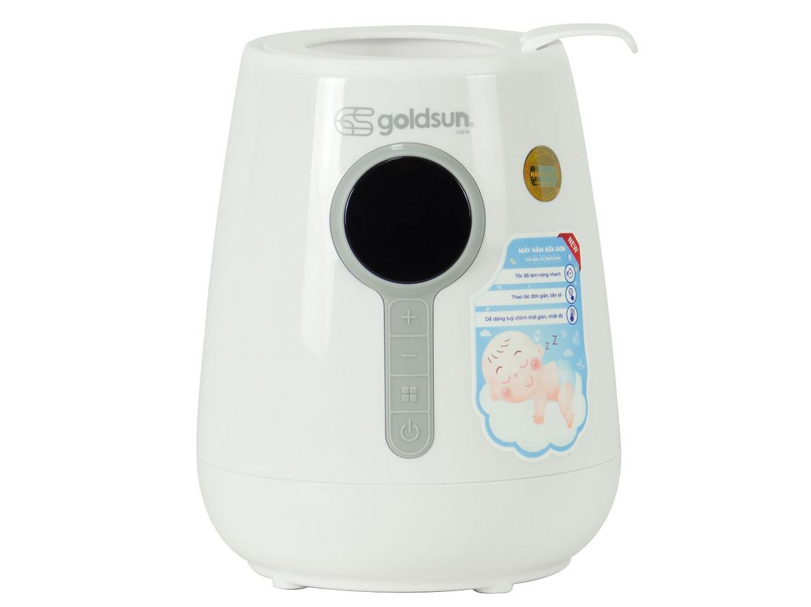 Máy hâm sữa đơn Goldsun GCSW02WH giúp hâm nhanh, tiệt trùng tiện và an toàn vật liệu.