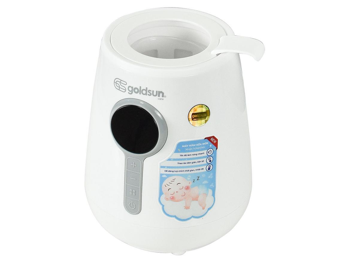 Máy hâm sữa đơn Goldsun GCSW02WH nhỏ gọn, phù hợp nhu cầu chăm bé hằng ngày.