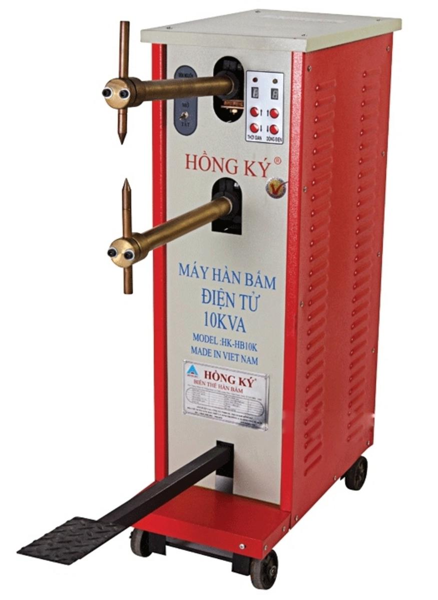 Máy hàn bấm Hồng Ký HK-HB10KB dùng điện 220V, phù hợp xưởng cơ khí và gara.