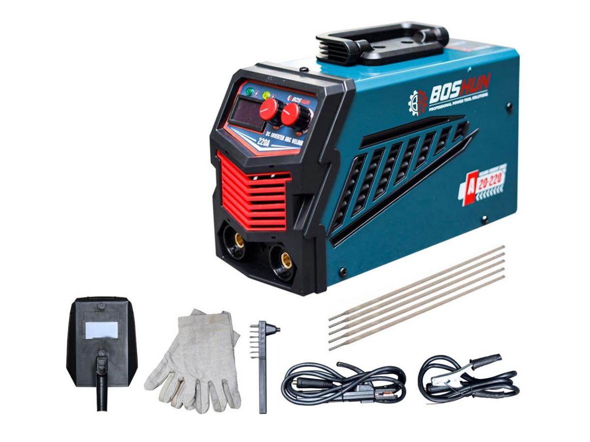 Máy hàn Boshun BS-MMA220S nổi bật với thiết kế mini, trọng lượng nhẹ và công nghệ inverter IGBT.