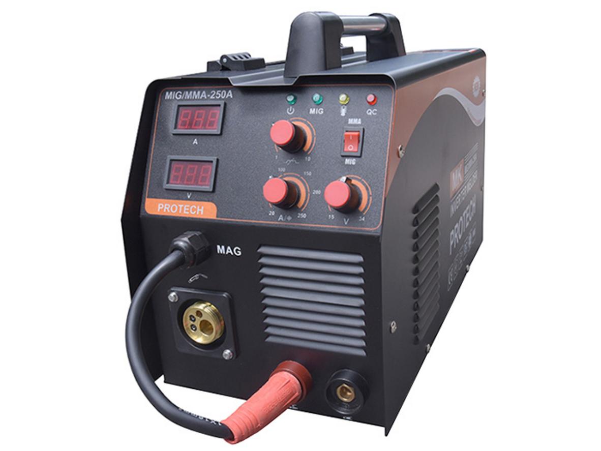 Máy hàn điện Protech MIG/MMA MK250 phù hợp cho hàn MIG và hàn que trên điện 220V.