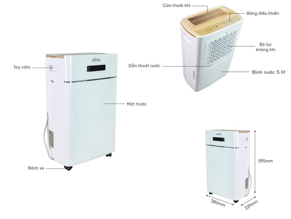 Airko ER-630E nổi bật với công suất hút ẩm 30 lít/ngày và lưu lượng gió 190 m³/h