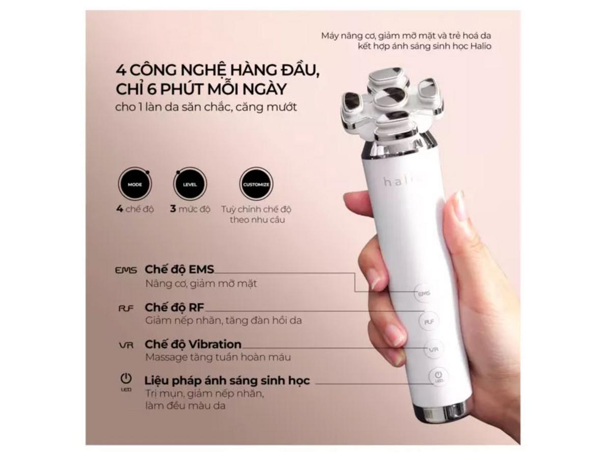 Tổng quan Máy nâng cơ, giảm mỡ mặt và trẻ hóa da kết hợp ánh sáng sinh học Halio RevitaWave Skin Rejuvenator