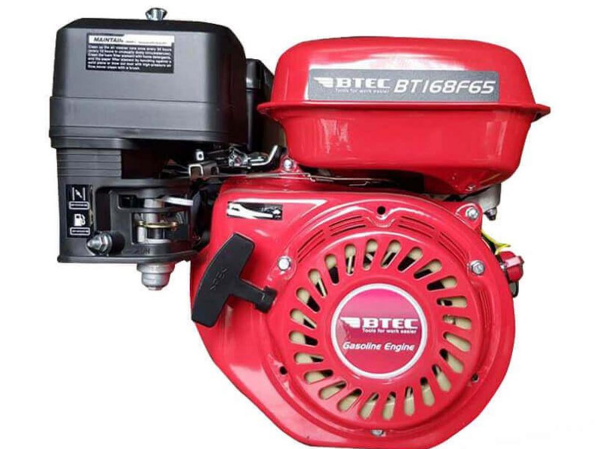 Máy nổ 6.5HP Btec BT168F65 dùng xăng, khởi động giật tay, phù hợp nhiều ứng dụng dân dụng và sản xuất nhỏ.