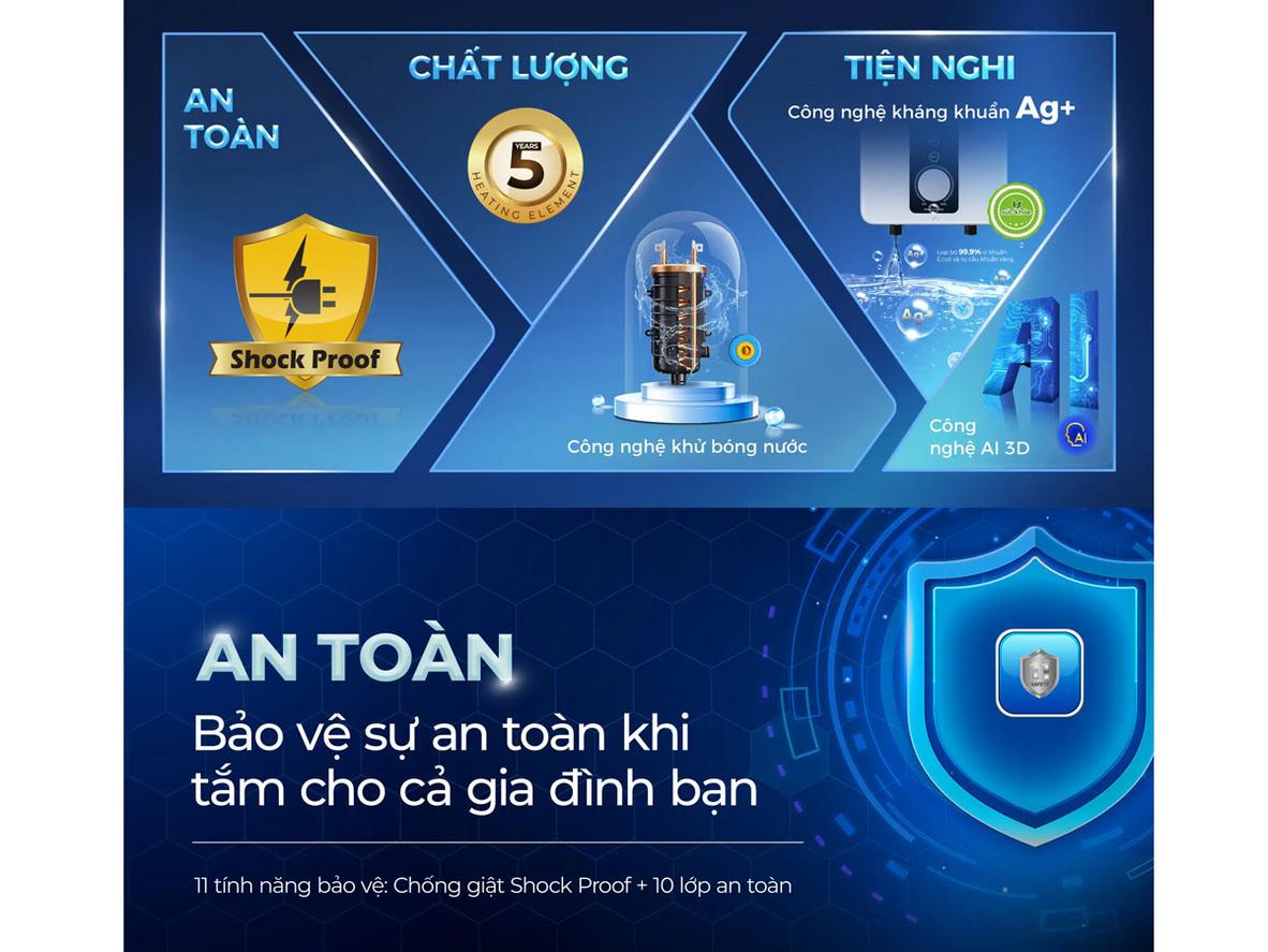 Máy nước nóng trực tiếp Aqua AEI35M-B1W(VN) gọn đẹp, phù hợp phòng tắm gia đình Việt.