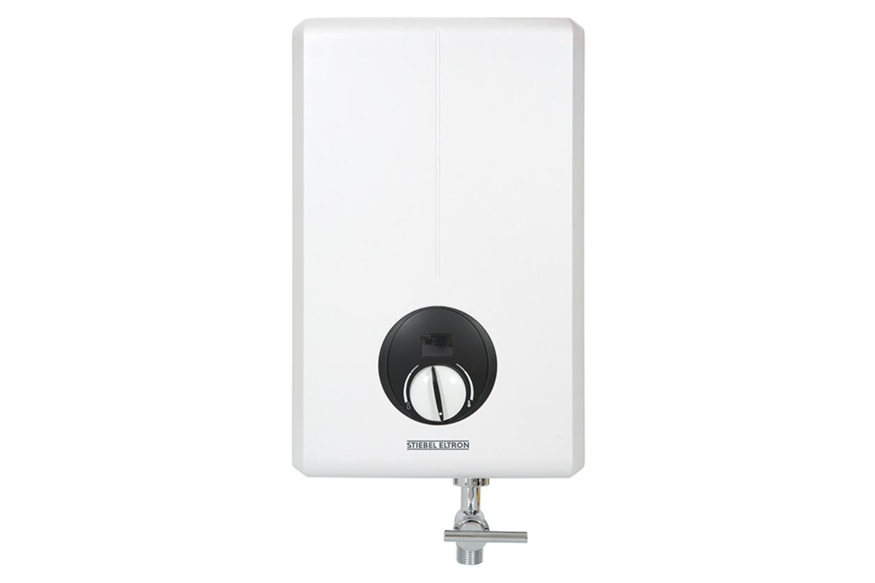 Máy nước nóng trực tiếp Stiebel Eltron XGL 45 EC thiết kế mỏng, hiển thị nhiệt độ rõ ràng.