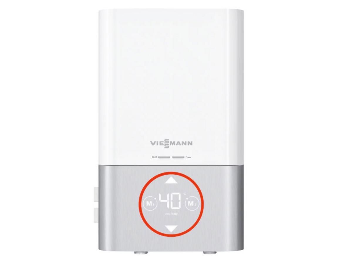 Viessmann Vitowell Easy D1 45P-V có bơm trợ lực, phù hợp nhà tắm nước yếu.