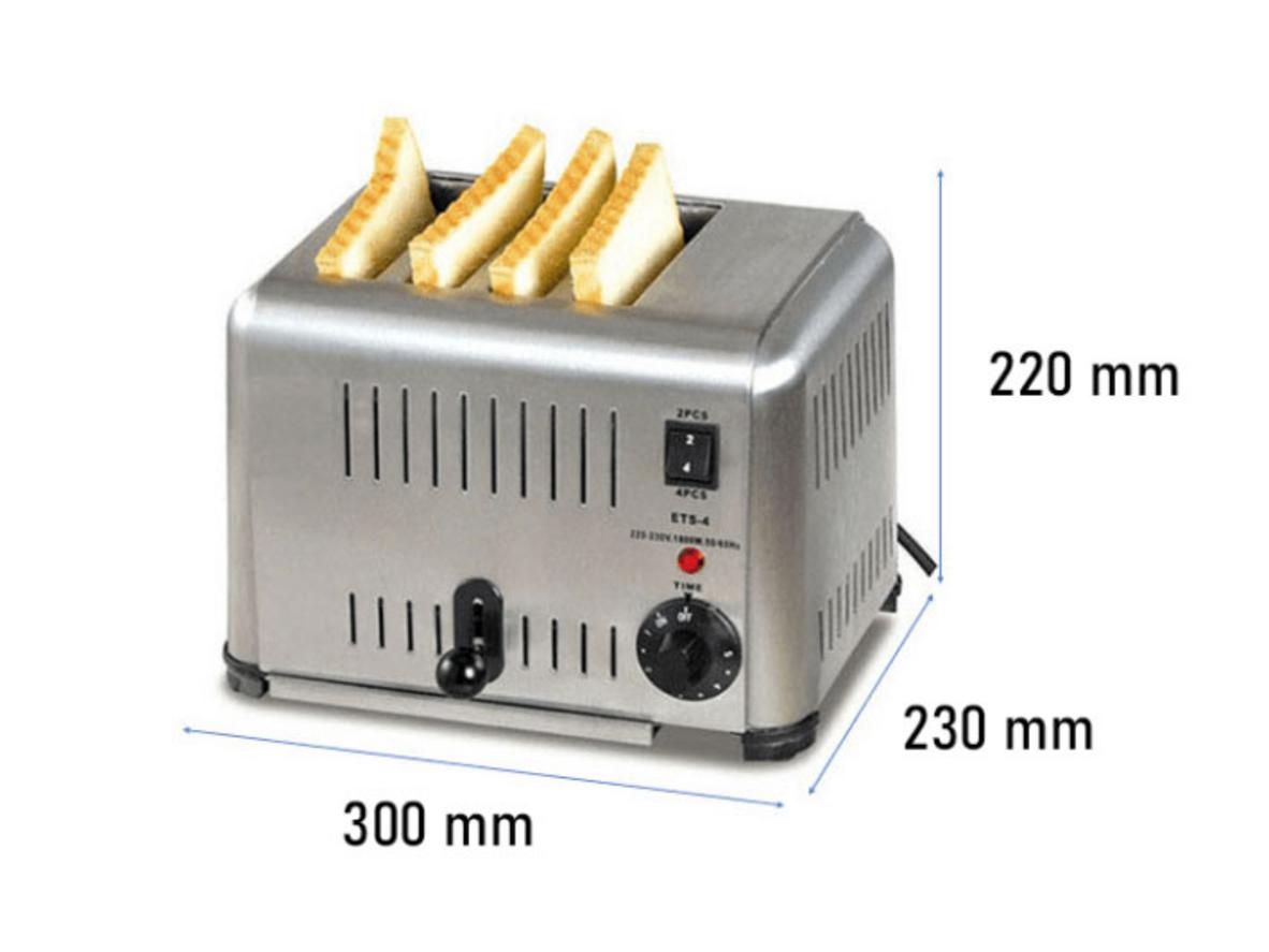 4 khe nướng độc lập, thân inox và điều khiển cơ giúp BJY-T4 dễ dùng, dễ vệ sinh.
