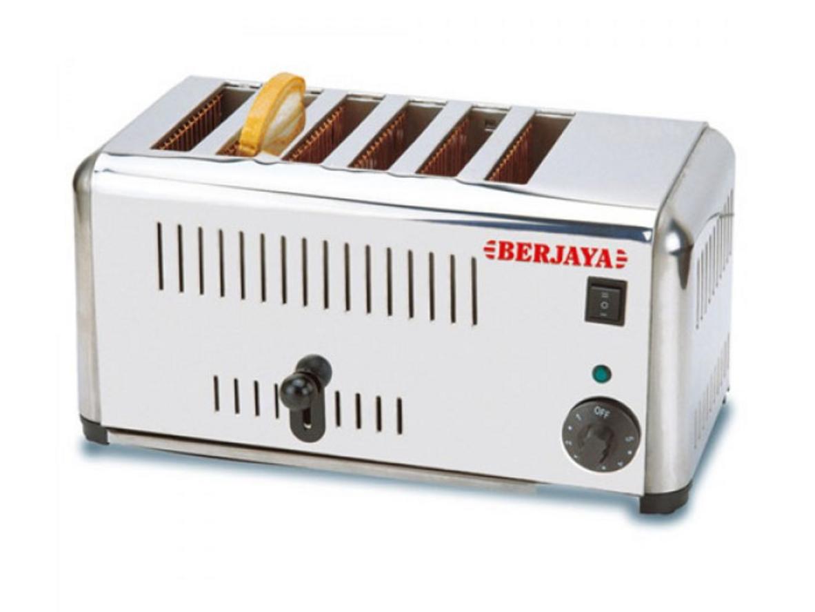 Berjaya BJY-T6 nướng 6 lát cùng lúc, phù hợp quầy phục vụ liên tục.